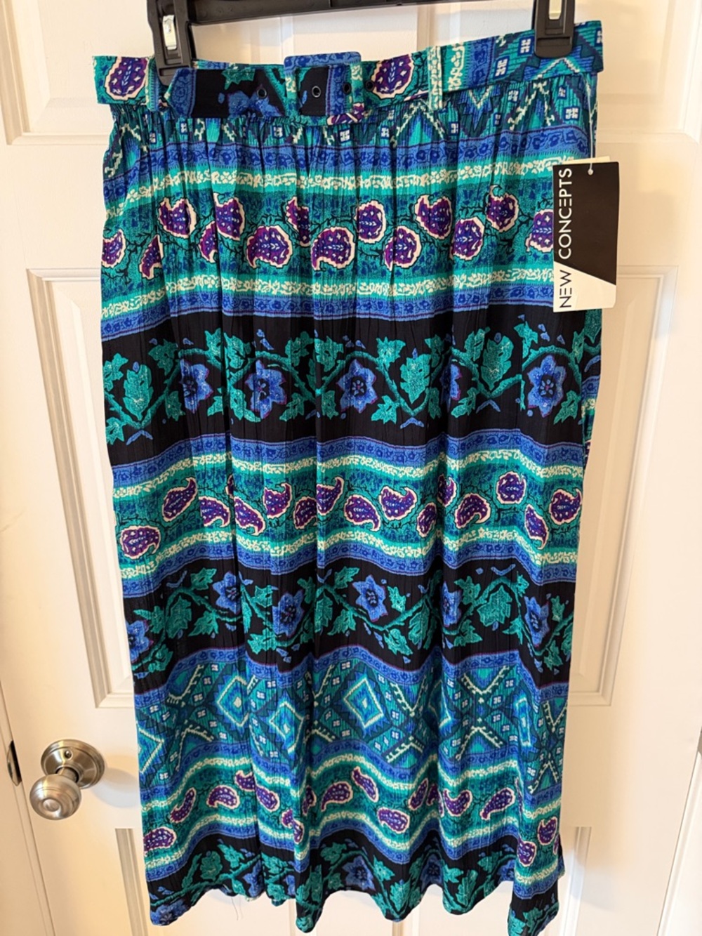 NWT Vintage New Concepts by Koret Rayon Midi Skirt Boho Paisley Teal Purple  12